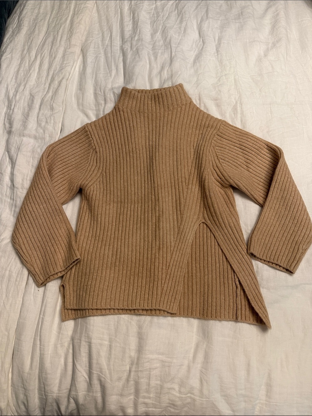 MNG Ribbed Mock Neck Asymmetric Sweater - Camel